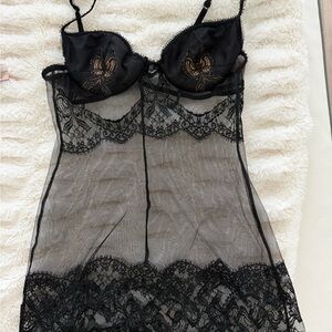 La Perla Sheer Black Lace Chemise Vintage